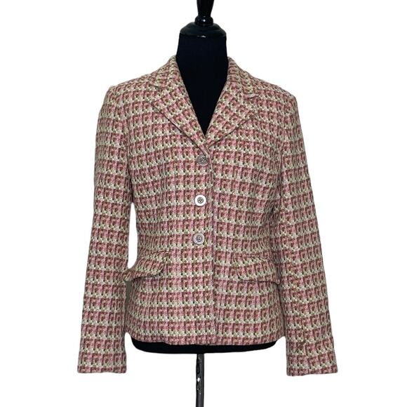 Talbots Pink Cream lined woven tweed woven blazer size 4P - Picture 1 of 8